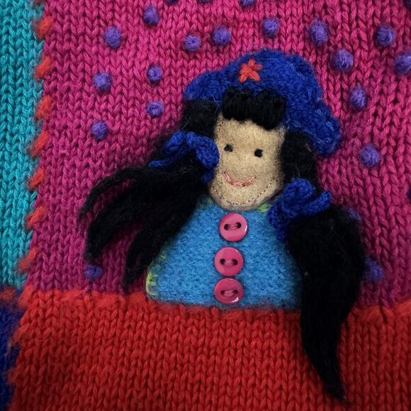 Marisa Christina Christmas Sweater 2000 Women's XL Winter Dolls Colorful Squares - Picture 8 of 11